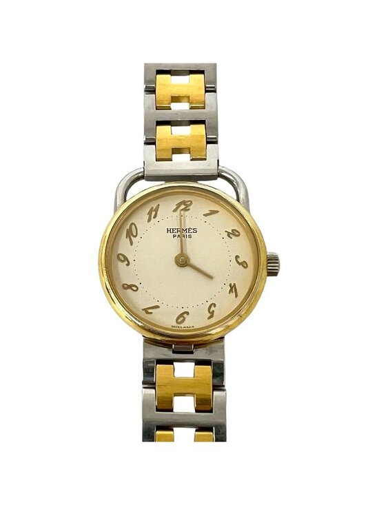 Hermes Also-h Logo Stainless Steel Quartz Watch Wrist Silver Gold main image 4